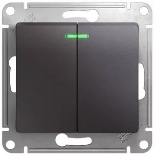Выключатель В Рамку Двухклавишный С Подсветкой Графит IP20 10А 250В GLOSSA SE