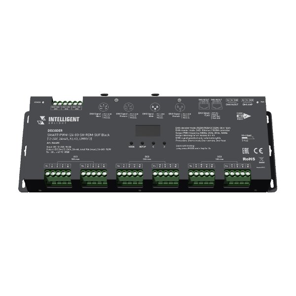 INTELLIGENT ARLIGHT Декодер SMART-PWM-124-83-SH-RDM-SUF Black (12-24V, 24x4A, XLR3, DMX512) (Arlight