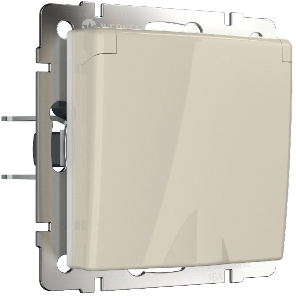 Розетка В Рамку  Одинарная С Заземлением+Шторки+Крышка Слоновая Кость IP44 16А 250В Универс Werkel