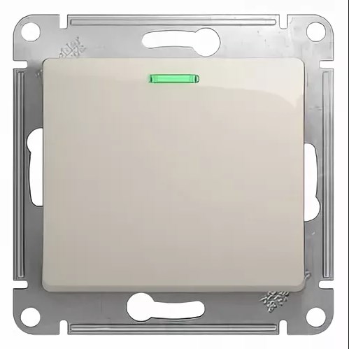 Выключатель В Рамку Одноклавишный С Подсветкой Молочный IP20 10А 250В GLOSSA SE