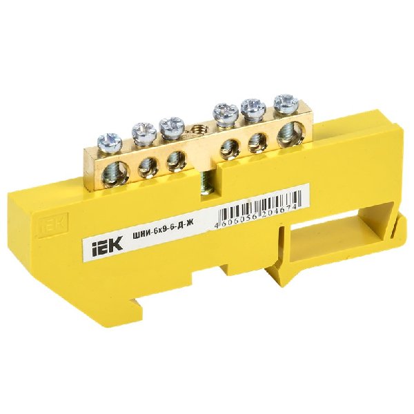 Шина "N" нулевая на DIN-рейку 6x9мм  6 групп Желтый ШНИ IEK