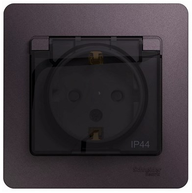 Розетка Встраив Одинарная c Заземлением+Шторки+Крышка Сиреневый Туман IP44   GLOSSA Schneider Electr