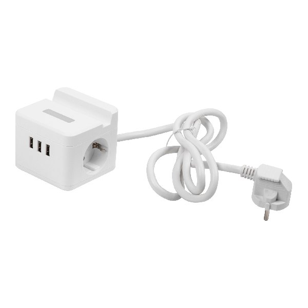 Удлинитель 2 гнезда  1,5 метра С заземлением+Шторки+Выключатель+3хUSB-A+Ночник Белый 16А Uniel