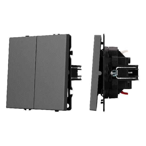 Механизм выключателя двухклавишный проходной SWT-NOBE-MKP2-SFPL-GR (230V, 10A) (Arlight, Серый базал