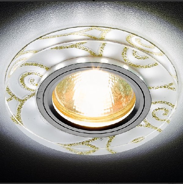 Светильник Точечный ДекорСтекло MR16+LED 1х50Вт GU5.3  Белый-Золото D90x20мм IP20 S231 Ambrella