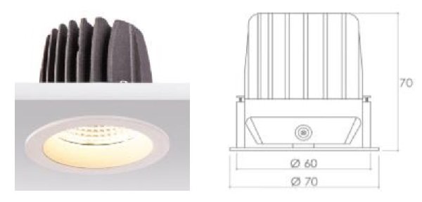 Светильник встр. непов. 10W 40° (LUMINIT), DALI, IP54, 4000K, White, LED, >90Ra, Ø70(60) H70mm