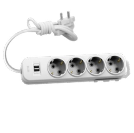 Удлинитель 4 гнезда  2 метра С заземлением+Шторки+USB  3х1,5мм² 16А Myra El-Bi